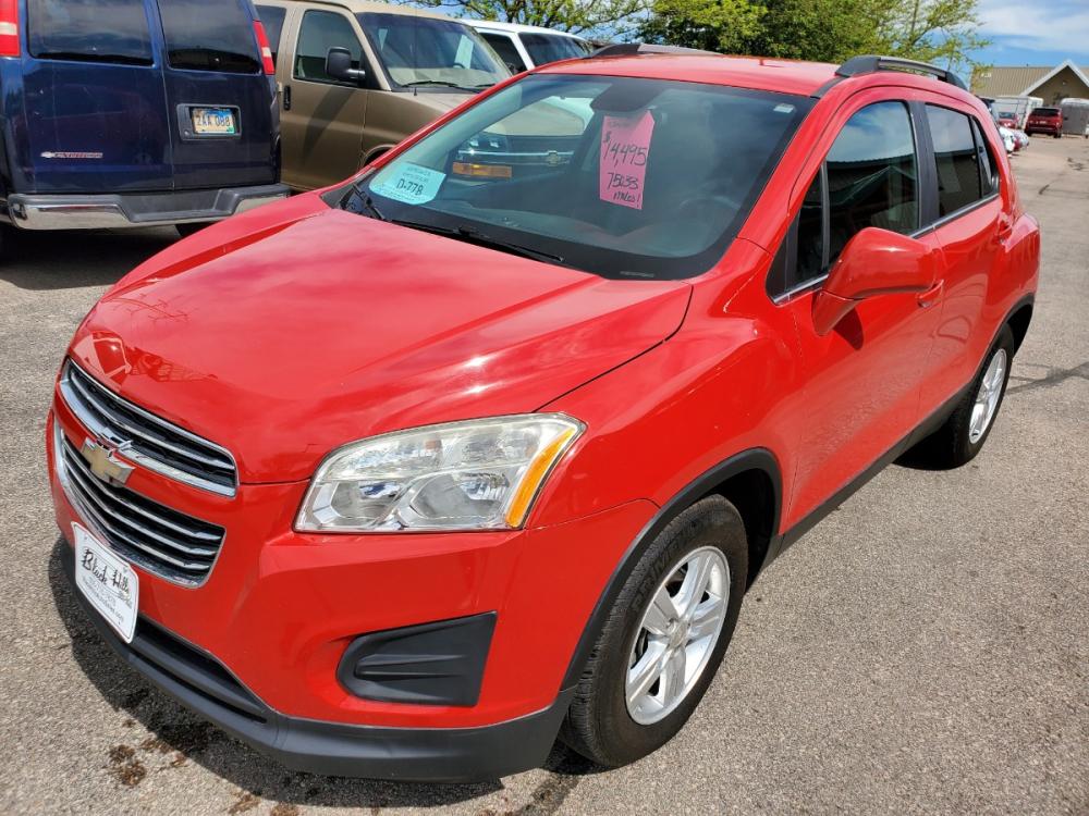2015 Red Chevrolet Trax LT (3GNCJLSB5FL) with an 1.4L Ecotec Turob Variable Valve Timing Sequential MFI engine, 6-Speed Automatic transmission, located at 1600 E Hwy 44, Rapid City, SD, 57703, (605) 716-7878, 44.070232, -103.171410 - Photo #2